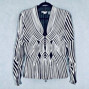 Andrea Rosati Jacket Womens 8 White Cotton Full Zip Pleated Coat Art